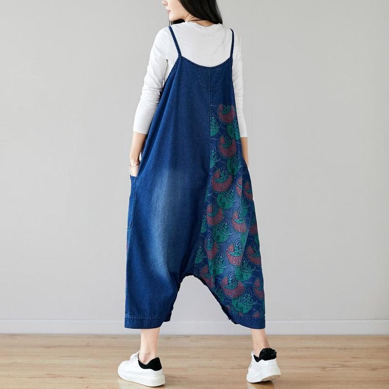 Automne Denim Bib Loose Hanging Retro Imprimé Jupe Jumpsuit