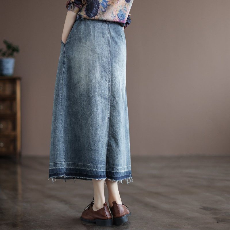 Automne Retro Hollow A-line Denim Jupe