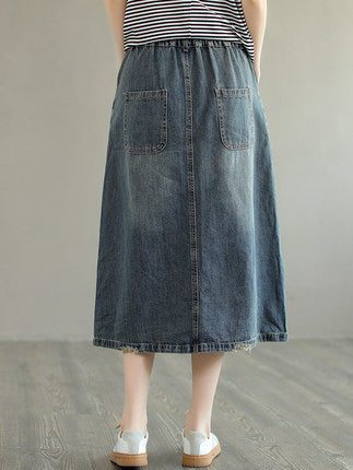 Jupe En Denim De Coton Déchiré Avec Broderie Rétro D'été