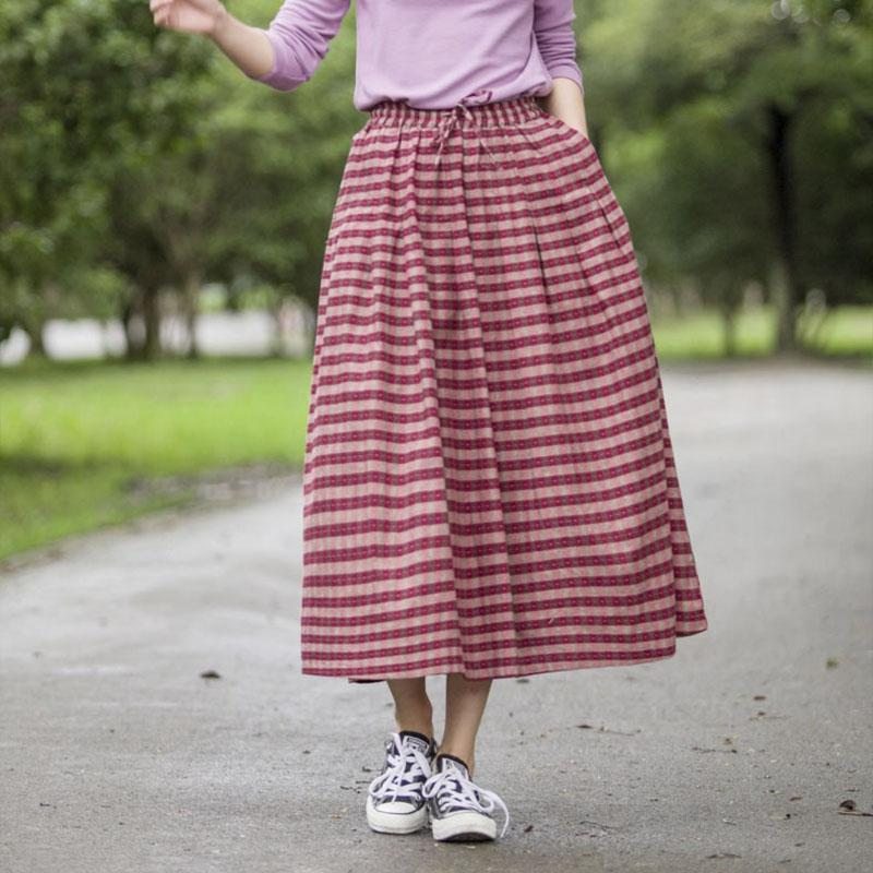 Jupe En Lin Et Coton Taille Haute À Rayures Rétro