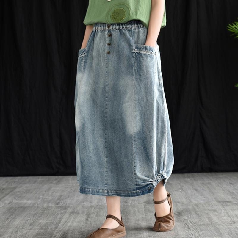 Jupe Trapèze À Taille Élastique En Denim Rétro