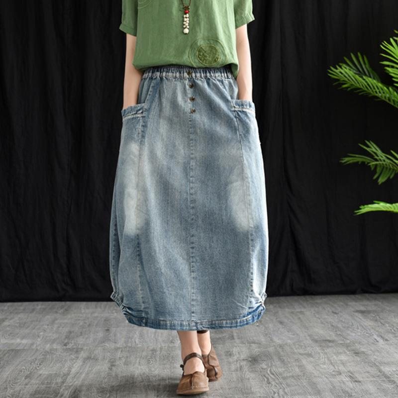 Jupe Trapèze À Taille Élastique En Denim Rétro