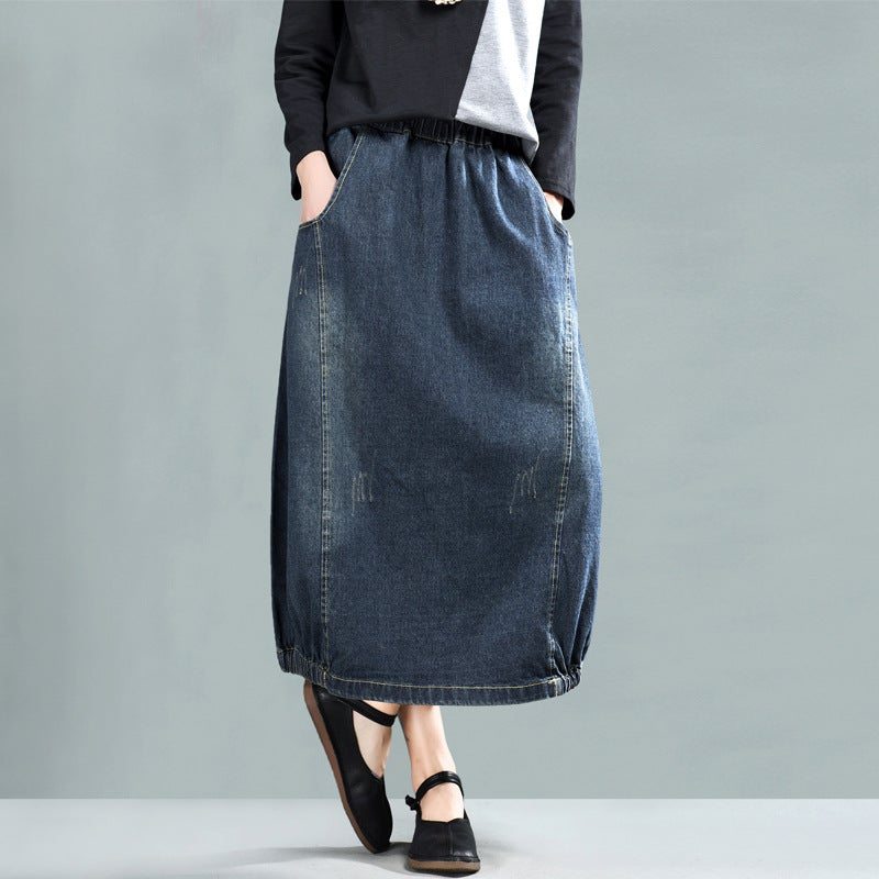 Spring Retro A-line Cotton Denim Jupe