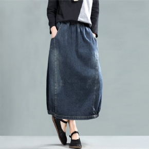 Spring Retro A-line Cotton Denim Jupe