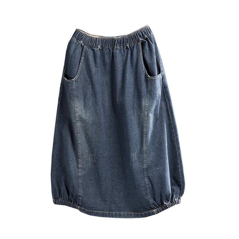 Spring Retro A-line Cotton Denim Jupe