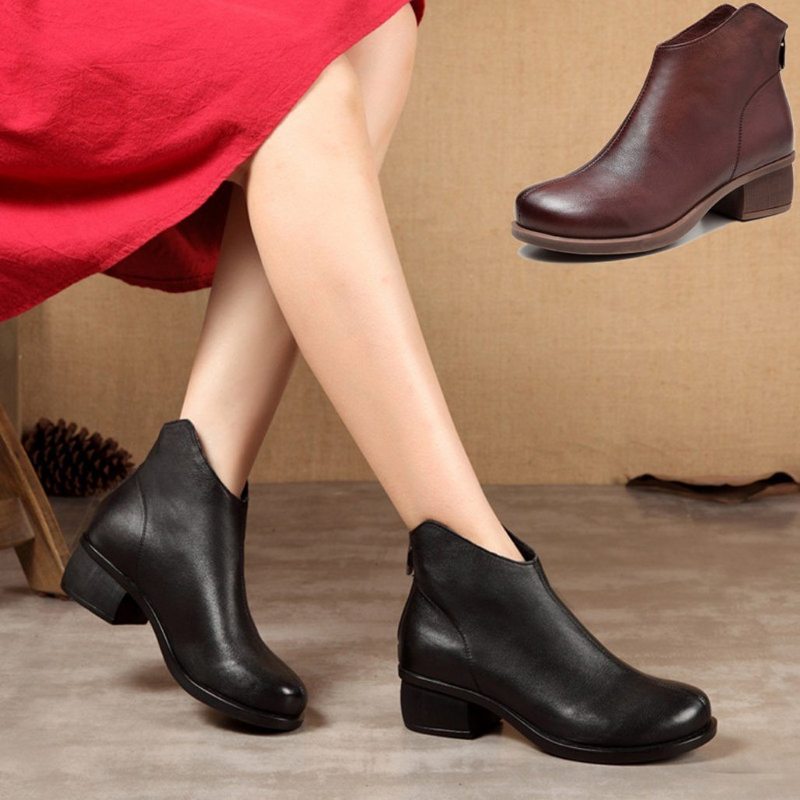 Automne Cuir Rétro Printemps Automne Bottes Pour Femmes