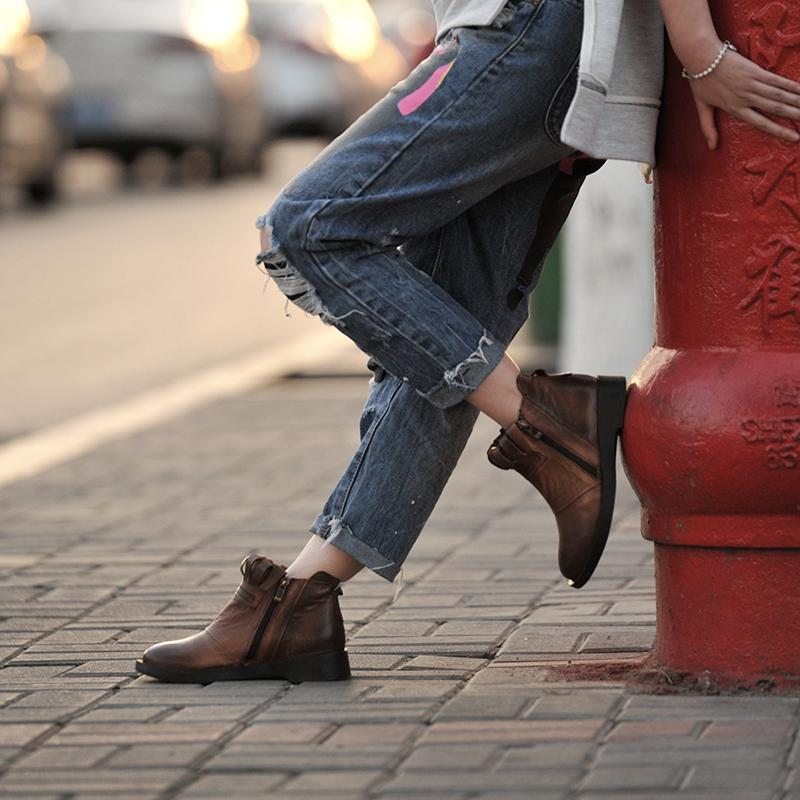 Automne Hiver Fait À La Main En Cuir Rétro Femmes Martin Bottes