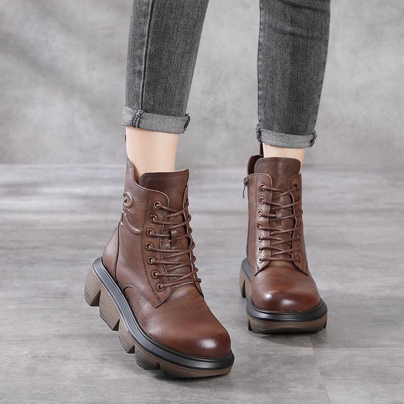 Automne Hiver Femmes Casual Épaissir Bottes En Cuir