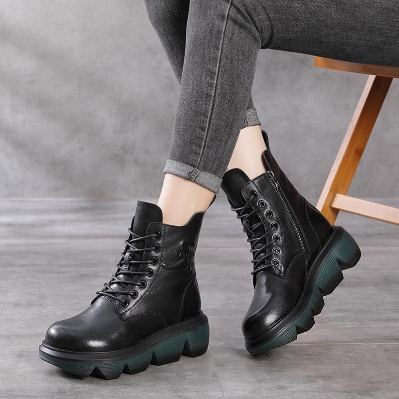 Automne Hiver Femmes Casual Épaissir Bottes En Cuir