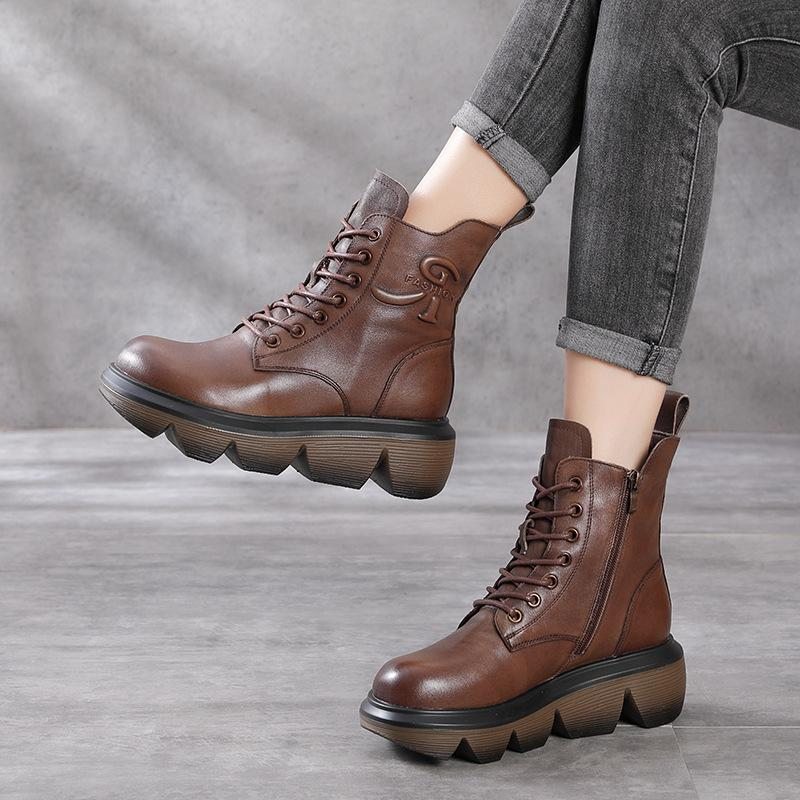 Automne Hiver Femmes Casual Épaissir Bottes En Cuir