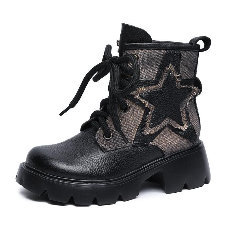 Automne Hiver Femmes Rétro Patchwork Casual Bottes En Cuir