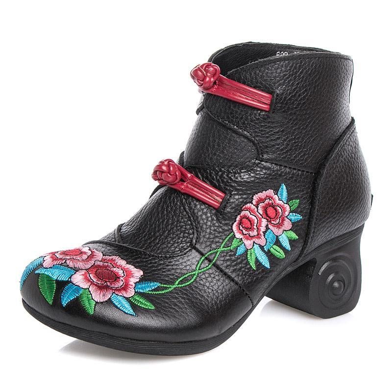 Automne Hiver National Cuir Broderie Femmes Bottes