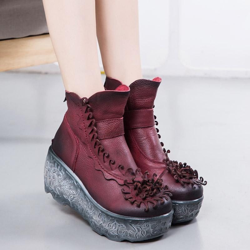 Automne Hiver Plate-forme Wedge Femmes Bottes Rétro