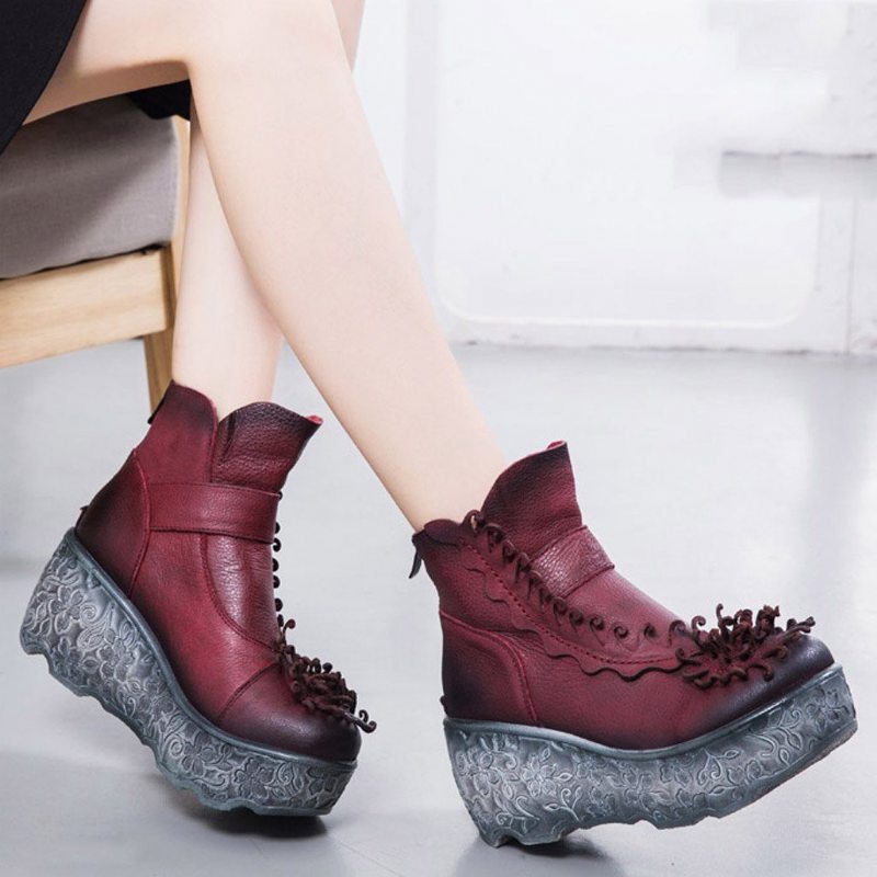 Automne Hiver Plate-forme Wedge Femmes Bottes Rétro