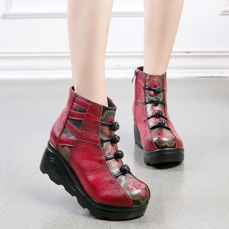 Automne Hiver Wedge Heel National Retro Platform Bottes Pour Femmes