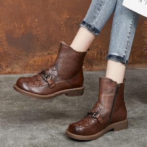 Botte À Petit Talon En Cuir Vintage Tissée À La Main Automne 2020