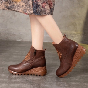 Bottes D'automne Et D'hiver Brodées À Plate-forme En Cuir