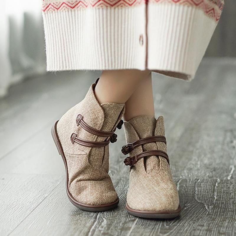 Bottes À Bout Rond Boutonnées En Tissu À La Mode Vintage