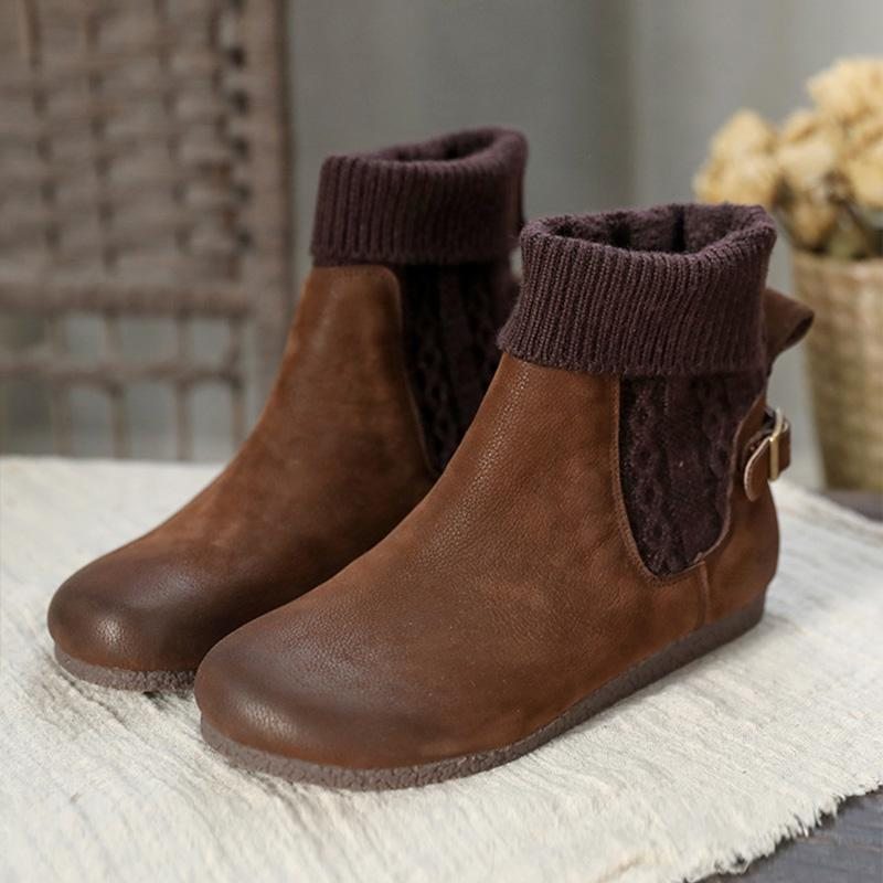 Bottes Chaussettes Tricotées À La Main En Cuir Rétro D'automne