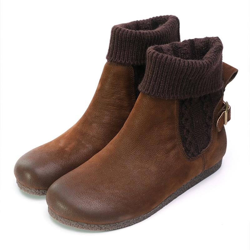 Bottes Chaussettes Tricotées À La Main En Cuir Rétro D'automne