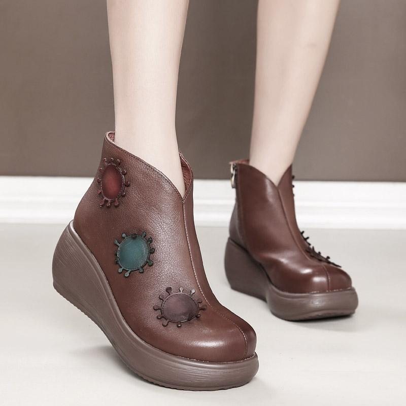 Bottes Compensées En Cuir De Style Nouveau Automne Hiver