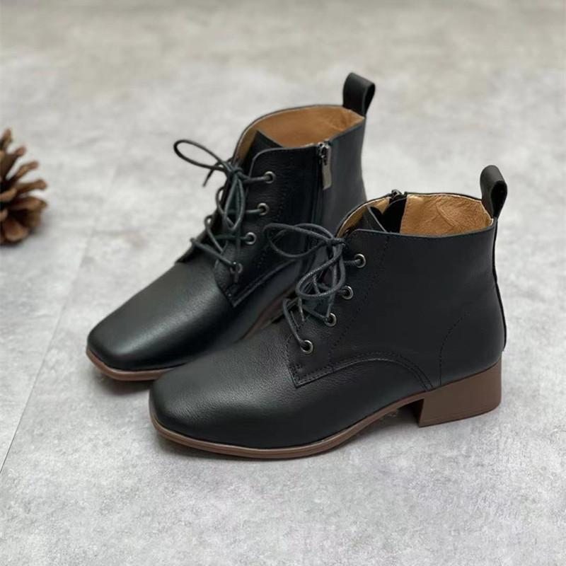 Bottes Compensées Décontractées En Cuir Rétro Printemps Hiver