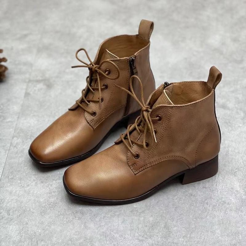 Bottes Compensées Décontractées En Cuir Rétro Printemps Hiver