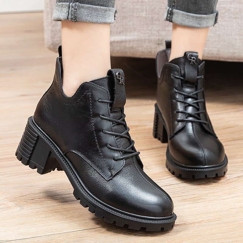 Bottes Compensées À La Main Pour Femmes En Cuir Rétro Printemps