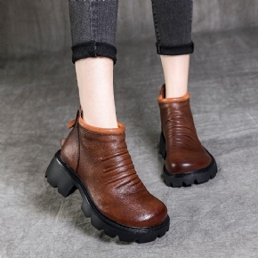 Bottes Compensées Vintage En Cuir Pour Femmes