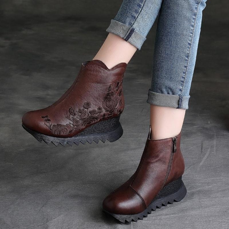 Bottes Courtes En Cuir Brodées À La Main