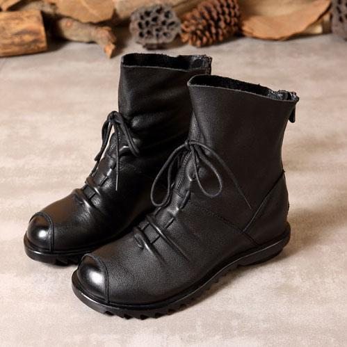 Bottes Courtes D'hiver En Cuir Rétro En Velours