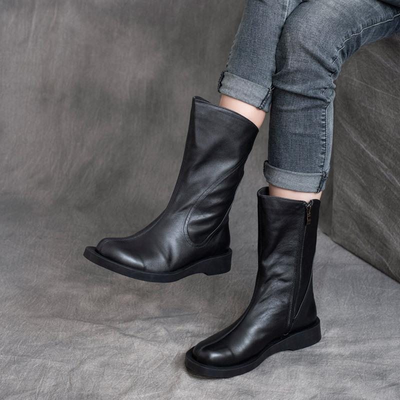 Bottes Courtes Mi-tube En Cuir Rétro Automne Hiver