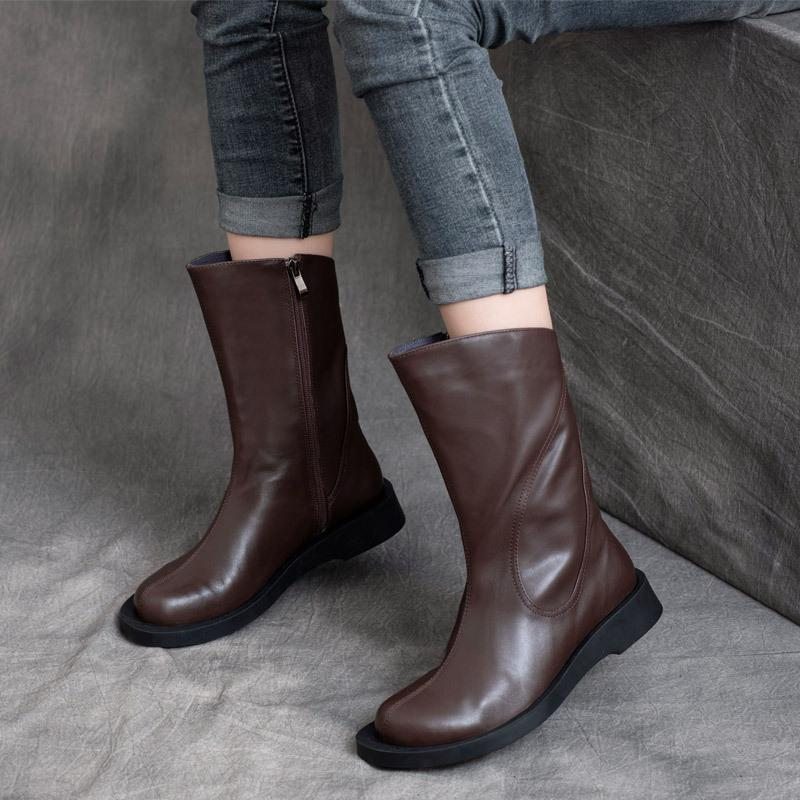 Bottes Courtes Mi-tube En Cuir Rétro Automne Hiver