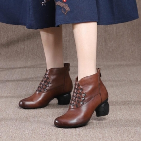 Bottes En Cuir Décontractées À Carreaux Faites À La Main D'automne