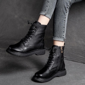 Bottes En Cuir Décontractées Rétro Automne-hiver