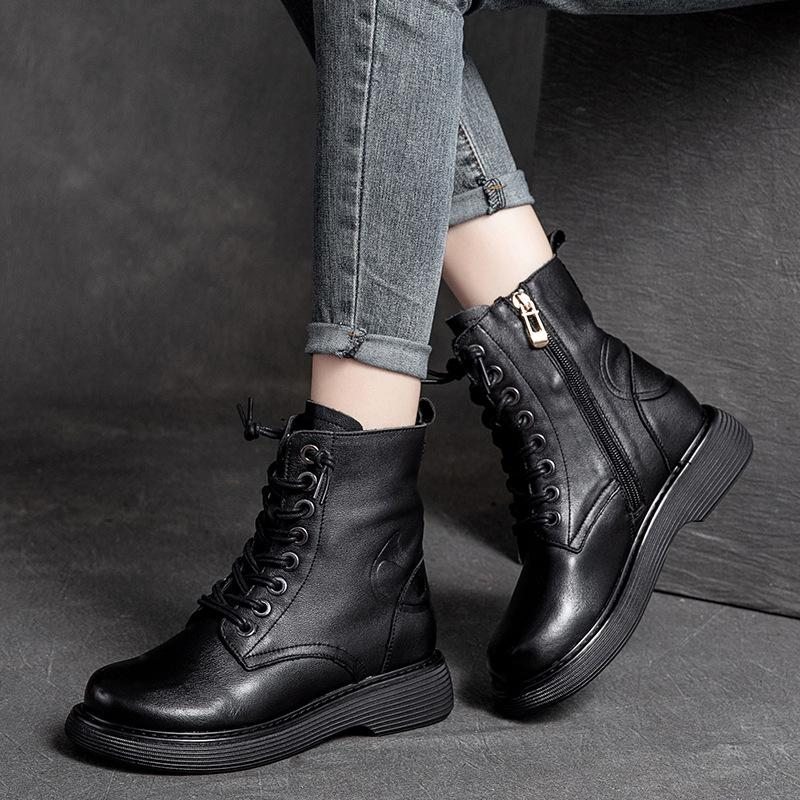 Bottes En Cuir Décontractées Rétro Automne-hiver