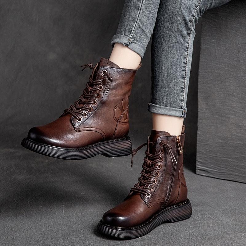 Bottes En Cuir Décontractées Rétro Automne-hiver