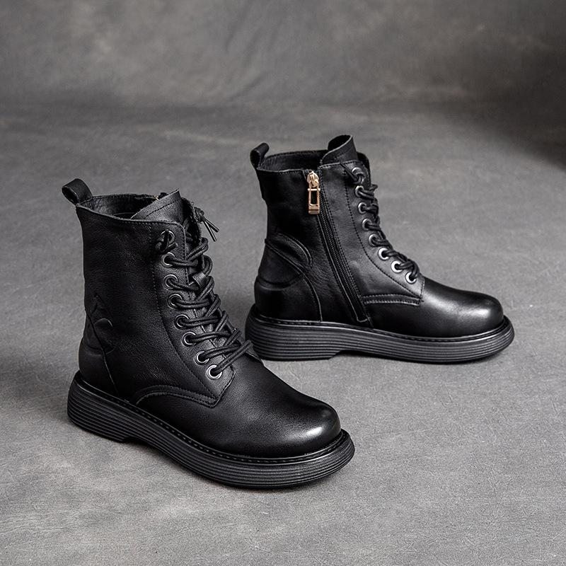 Bottes En Cuir Décontractées Rétro Automne-hiver