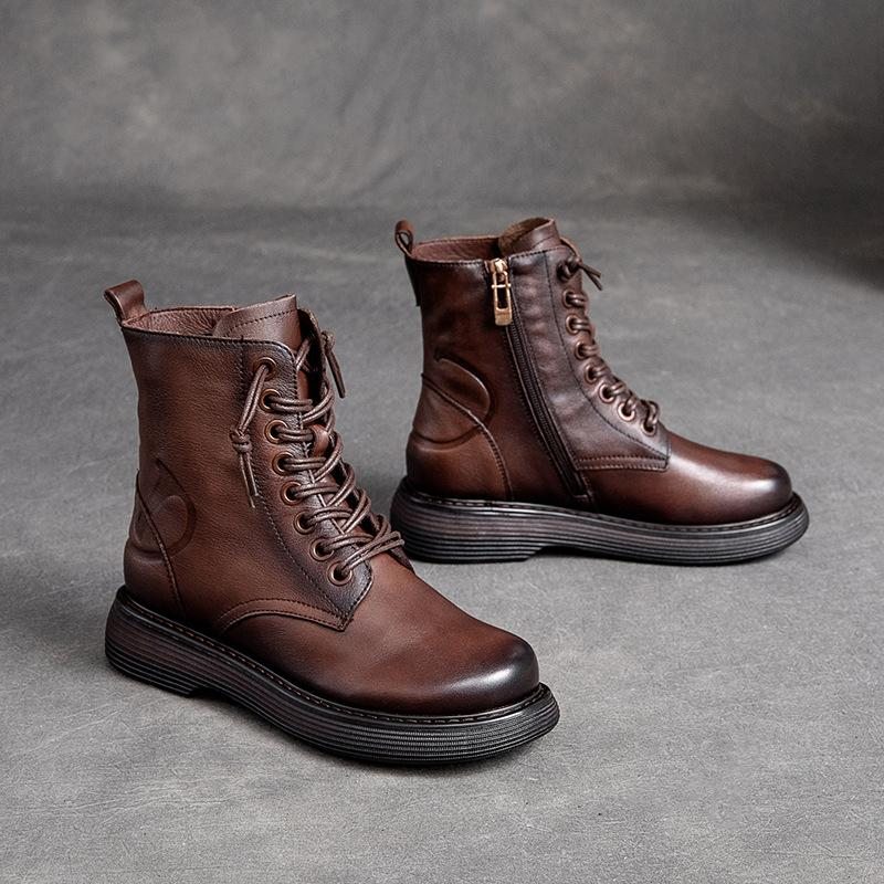 Bottes En Cuir Décontractées Rétro Automne-hiver