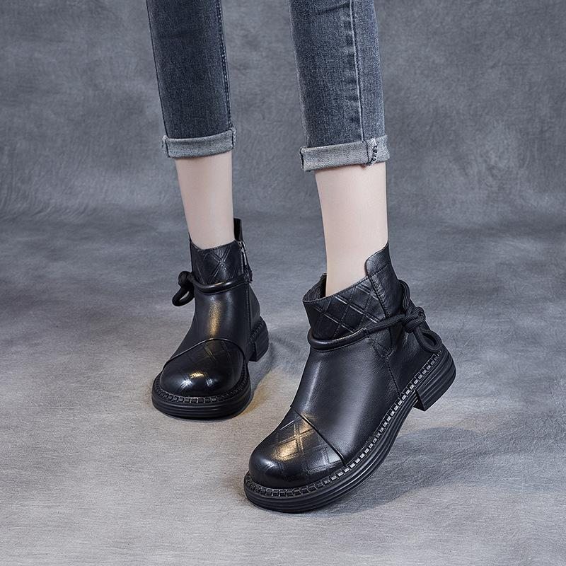 Bottes En Cuir Décontractées Rétro Pour Femmes Automne-hiver