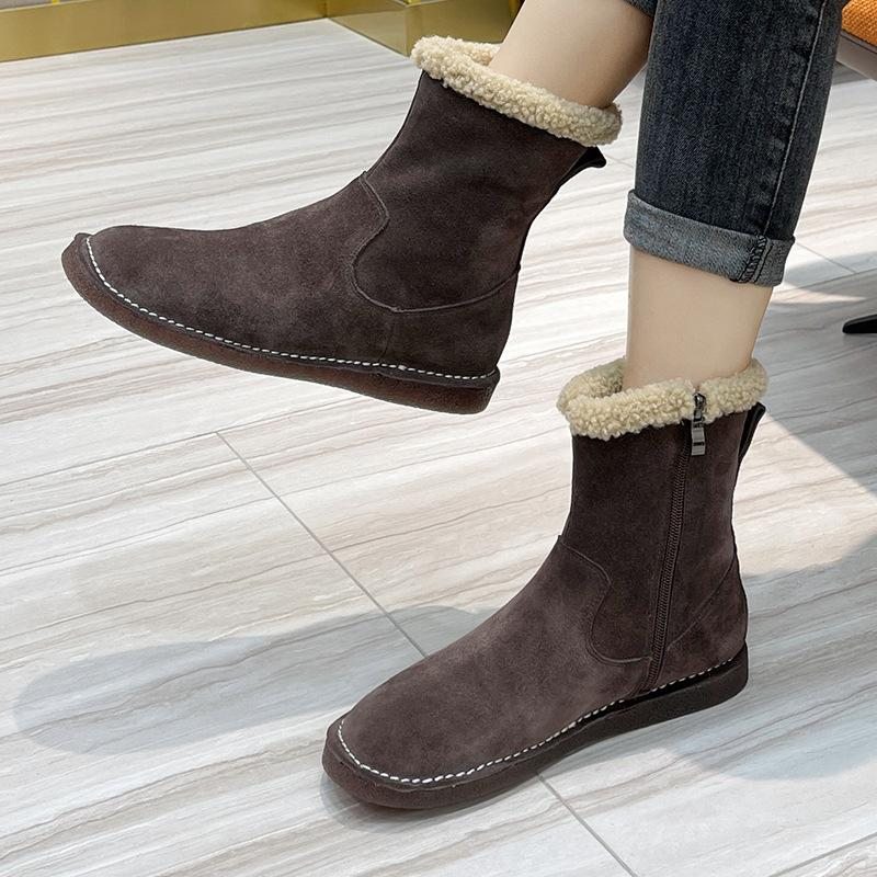 Bottes En Cuir Épaisses Et Chaudes Pour Femmes