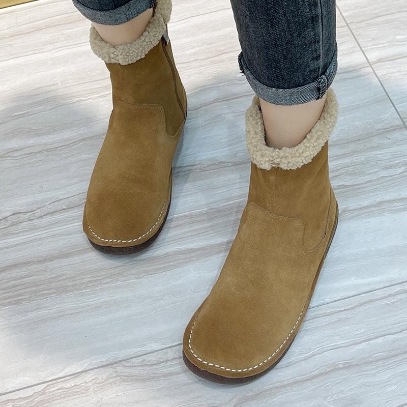 Bottes En Cuir Épaisses Et Chaudes Pour Femmes