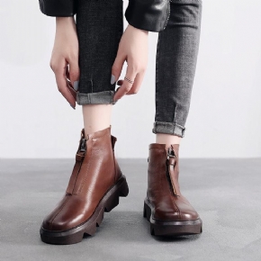 Bottes En Cuir Faites À La Main Rétro Printemps-automne Pour Femmes