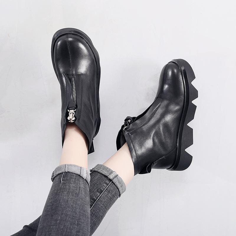 Bottes En Cuir Faites À La Main Rétro Printemps-automne Pour Femmes