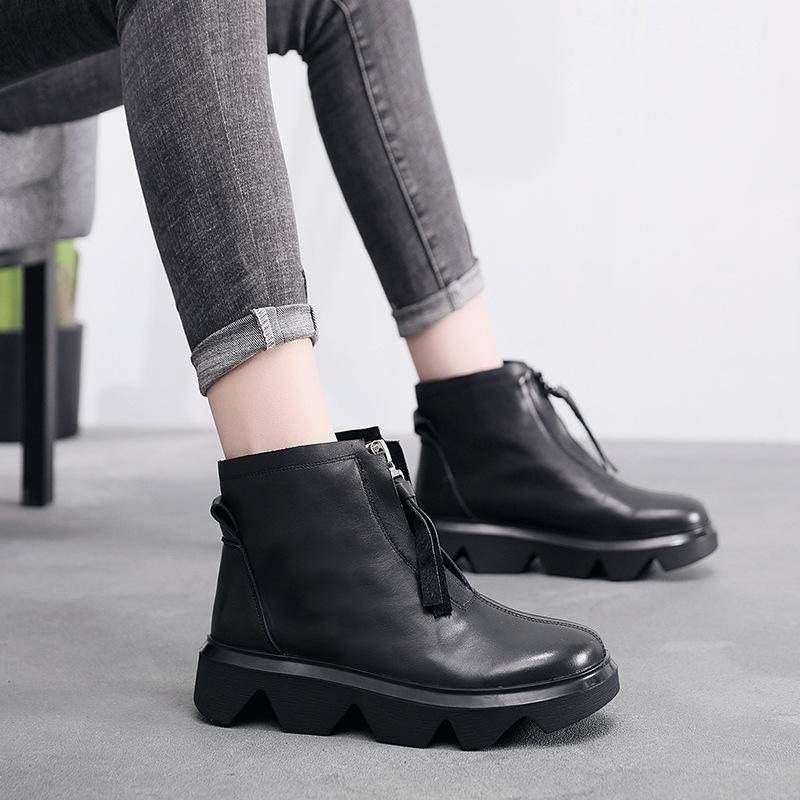 Bottes En Cuir Faites À La Main Rétro Printemps-automne Pour Femmes