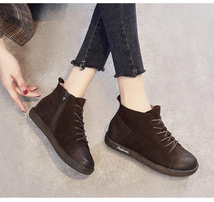 Bottes En Cuir Plates D'automne