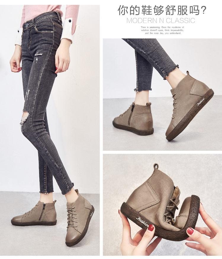 Bottes En Cuir Plates D'automne