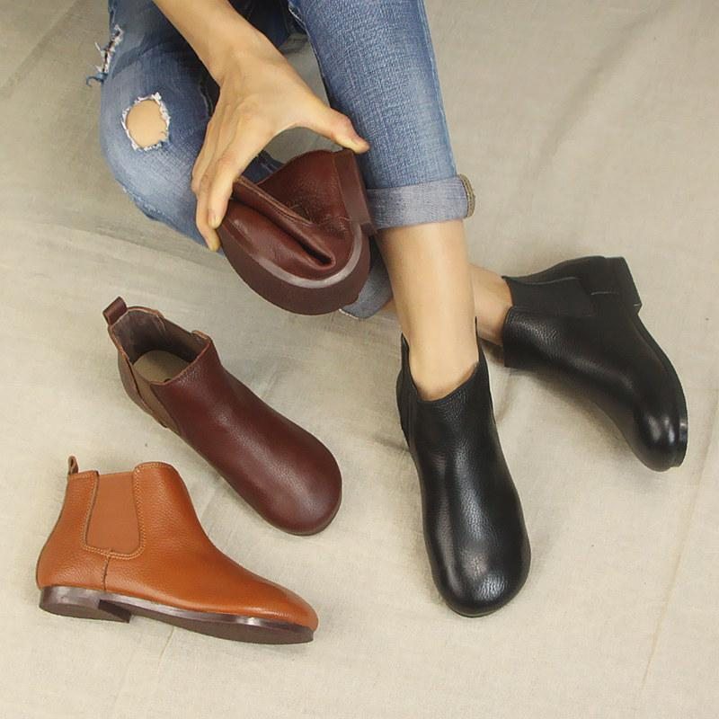 Bottes En Cuir Rétro Faites À La Main Pour Femmes 35-41