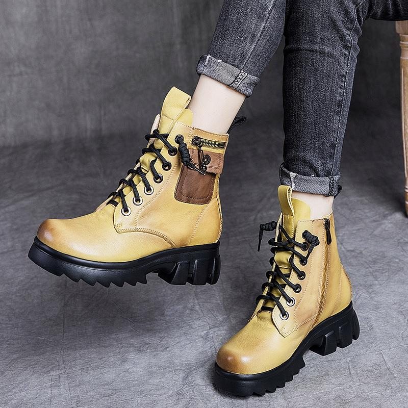 Bottes En Cuir Véritable D'automne Ethnique Vintage