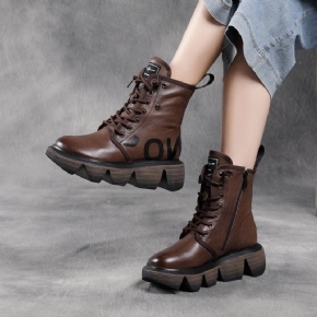 Bottes Décontractées En Cuir Compensées Rétro À La Mode Automne-hiver